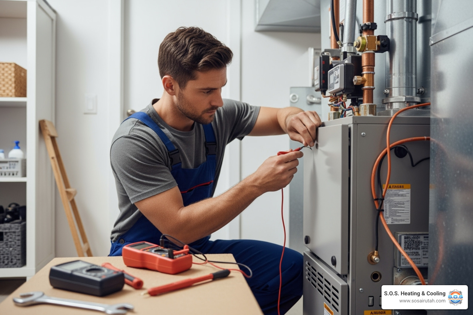 A certified technician professionally installing a new furnace - furnace replacement sandy A certified technician professionally installing a new furnace - furnace replacement sandy