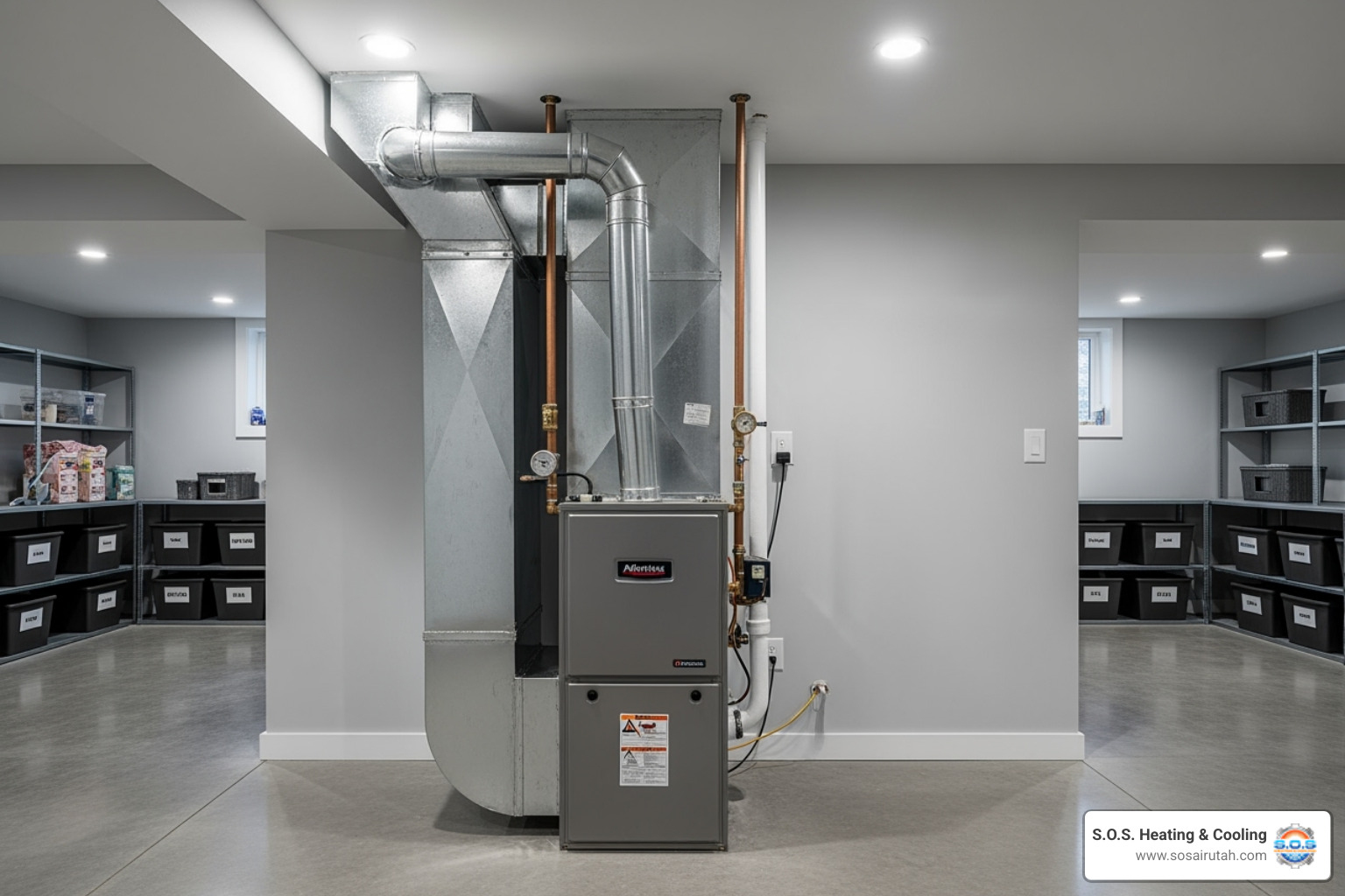 A new, high-efficiency furnace unit in a clean basement - furnace replacement sandy A new, high-efficiency furnace unit in a clean basement - furnace replacement sandy