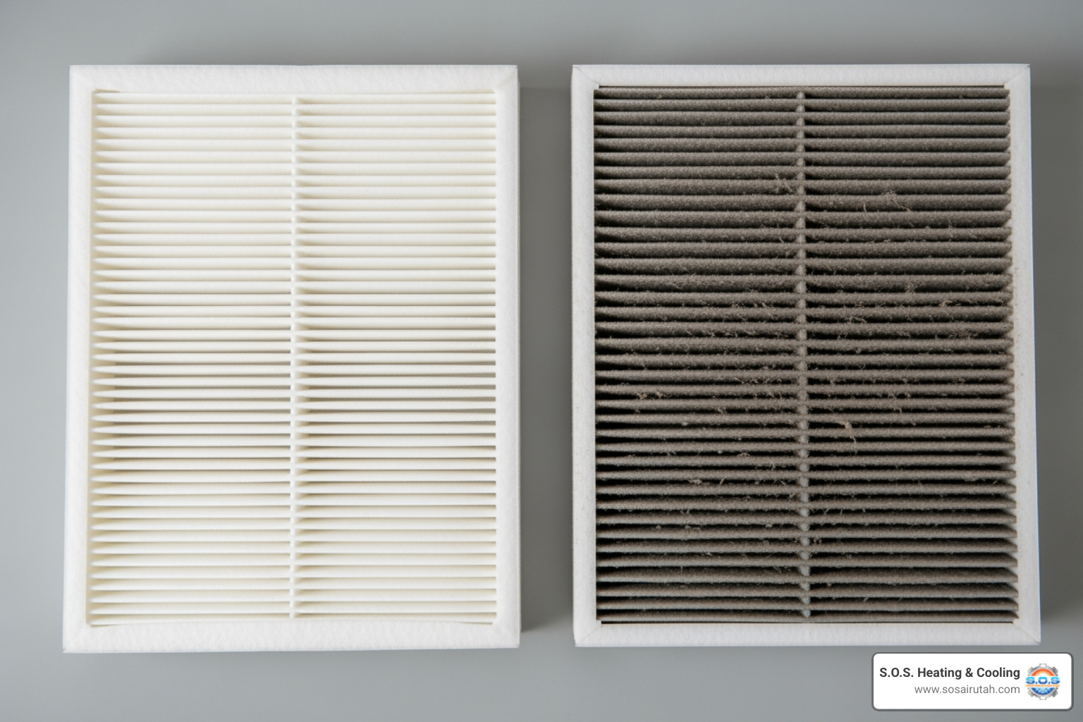 a clean furnace filter next to a dirty one - furnace installation Sandy