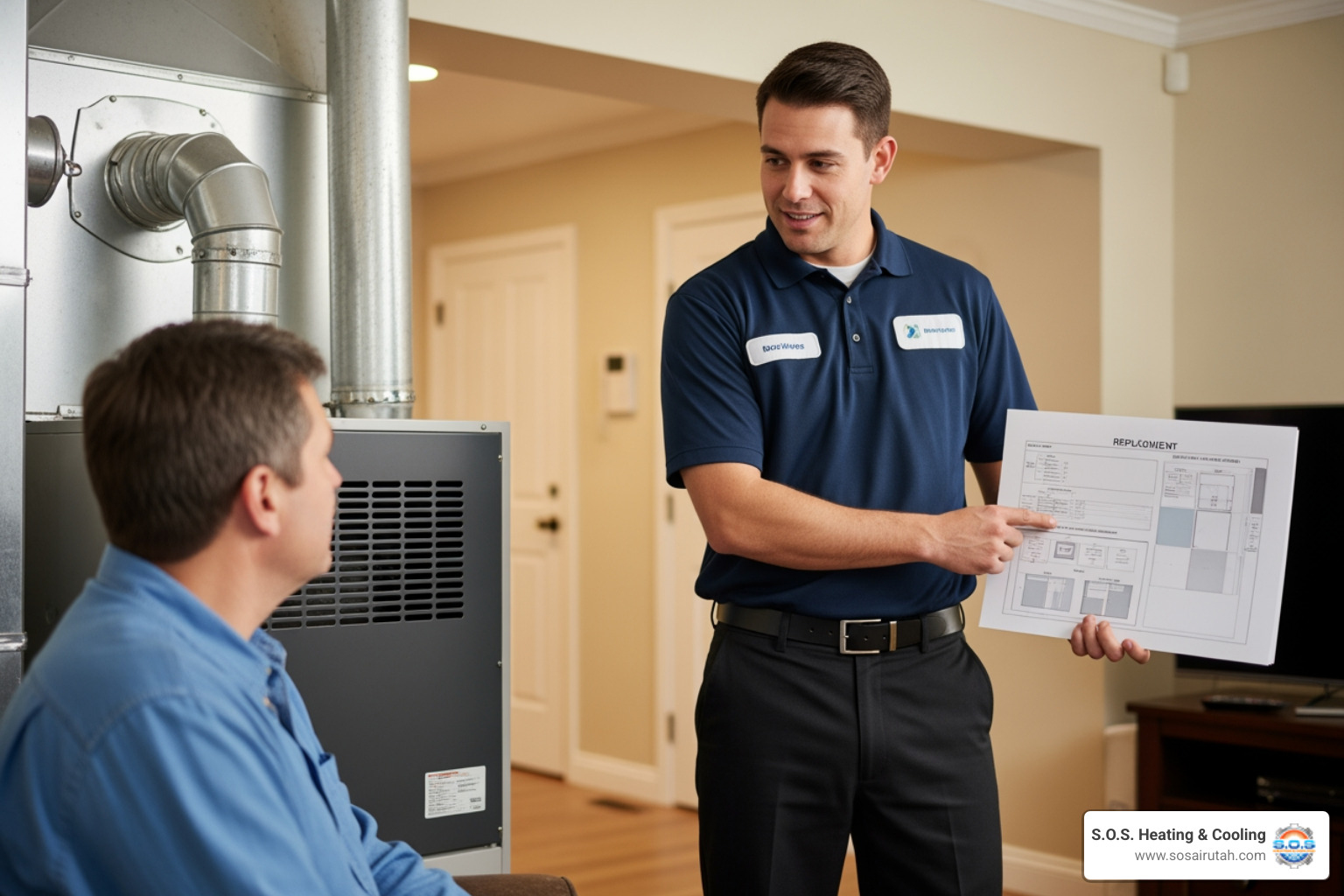 homeowner speaking with an HVAC technician about furnace replacement - I'm looking for quotes for a furnace replacement near me in Draper. homeowner speaking with an HVAC technician about furnace replacement - I'm looking for quotes for a furnace replacement near me in Draper.