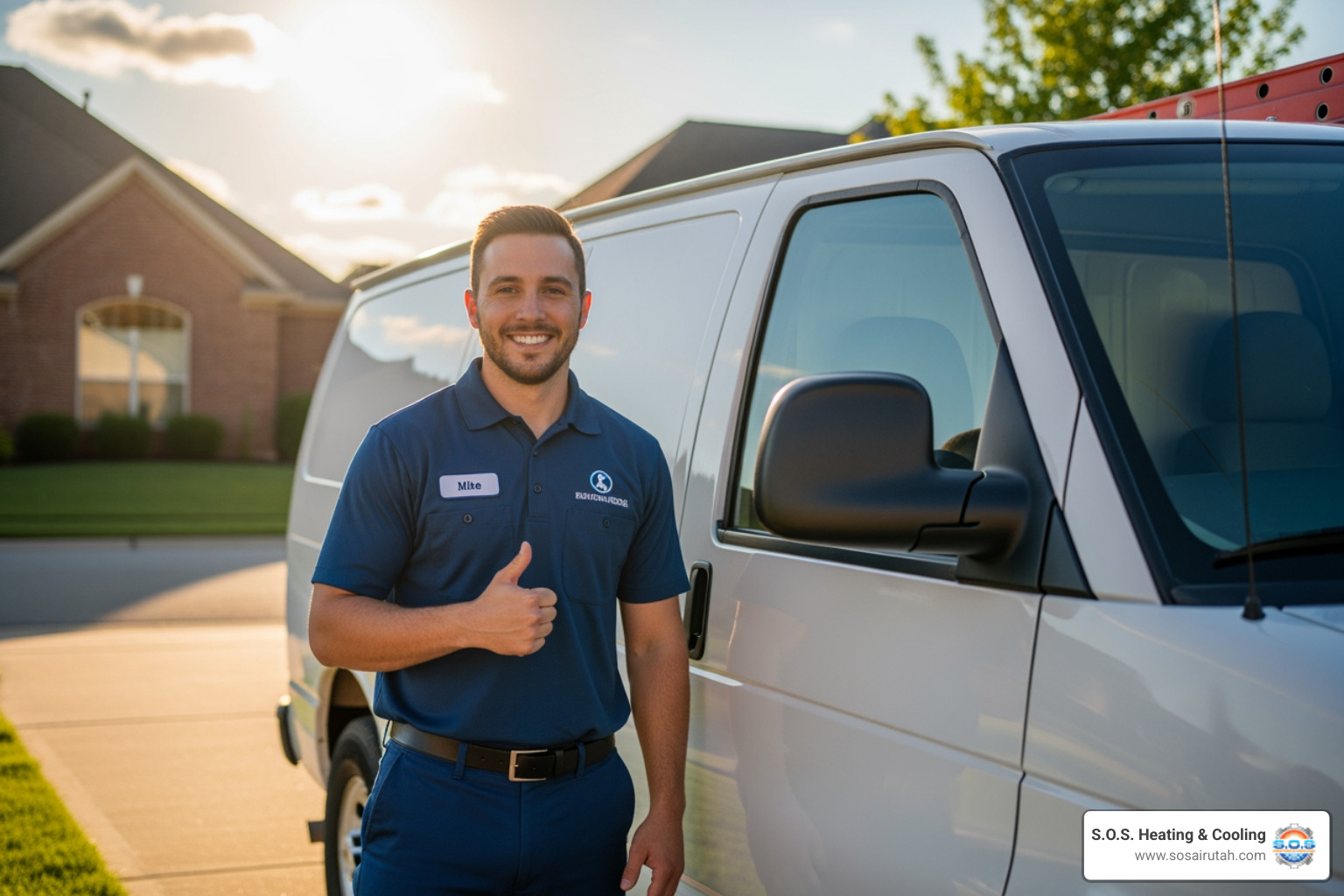 friendly technician with service van - furnace repair Sandy