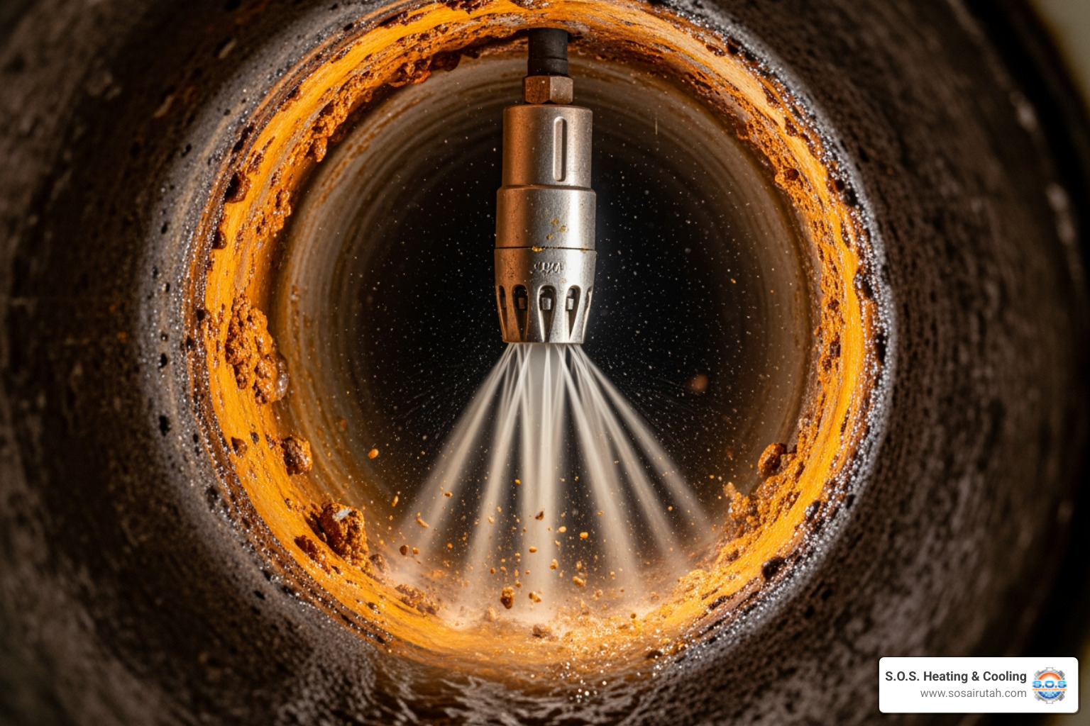 hydro jetting nozzle cleaning the inside of a pipe - clogged drain service hydro jetting nozzle cleaning the inside of a pipe - clogged drain service