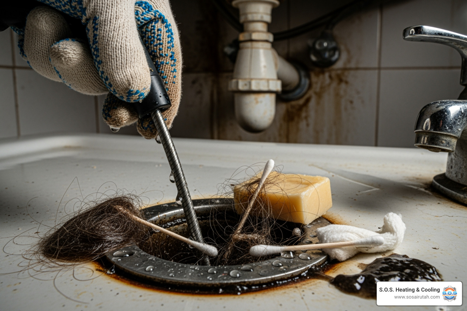 Infographic showing the top 5 causes of household drain blockages: 1) Hair and soap scum buildup in bathroom drains, 2) Grease and food waste in kitchen sinks, 3) Foreign objects flushed down toilets, 4) Tree roots infiltrating sewer lines, 5) Mineral buildup in older pipes - Drain blockage removal