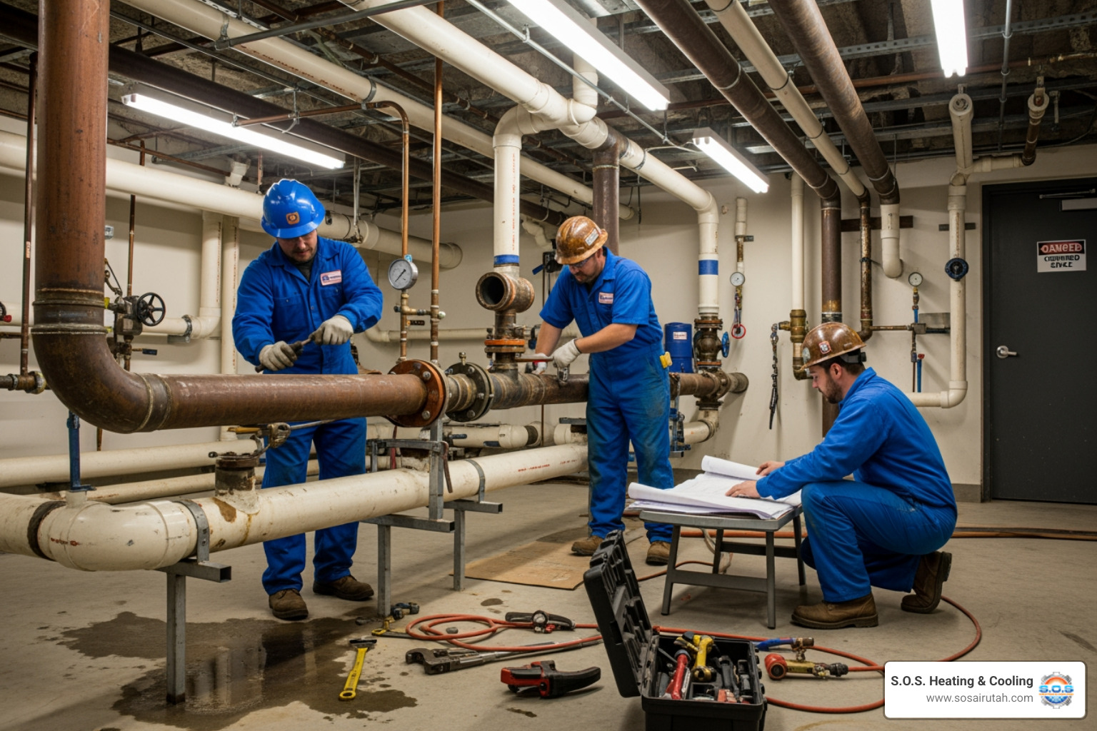 Infographic explaining the top 5 warning signs of a commercial pipe problem - commercial pipe repair in salt lake city, ut