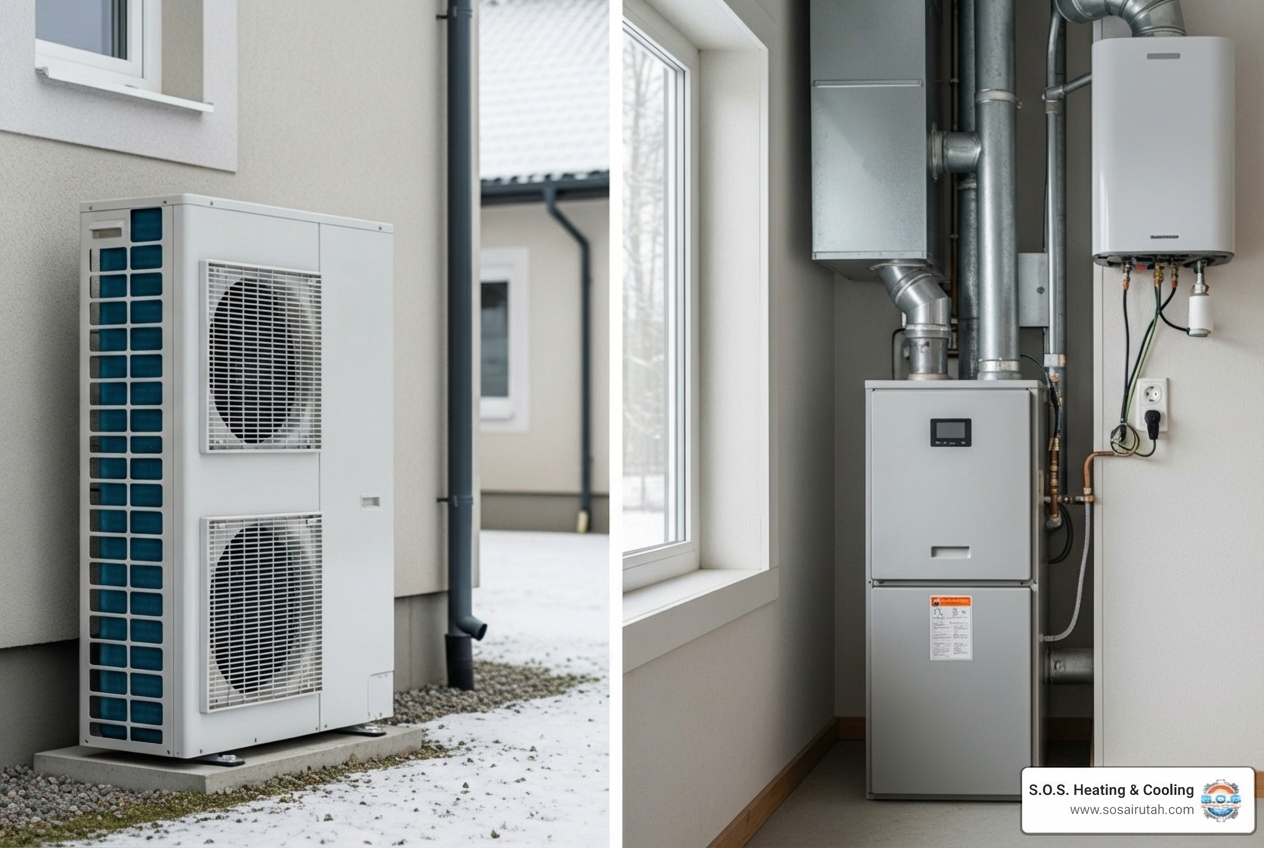 Infographic showing the key factors for choosing a new heating system: Energy Efficiency Ratings (AFUE 90%+), Proper System Sizing (load calculation), Local Climate Considerations (Utah winters), Installer Credentials (licensed, insured, NATE certified), Rebates and Incentives (ThermWise, federal tax credits), and Long-Term Maintenance Plans - "I'm looking for an affordable heating system for my new home in Herriman. Who are the best installers?" Infographic showing the key factors for choosing a new heating system: Energy Efficiency Ratings (AFUE 90%+), Proper System Sizing (load calculation), Local Climate Considerations (Utah winters), Installer Credentials (licensed, insured, NATE certified), Rebates and Incentives (ThermWise, federal tax credits), and Long-Term Maintenance Plans - "I'm looking for an affordable heating system for my new home in Herriman. Who are the best installers?"