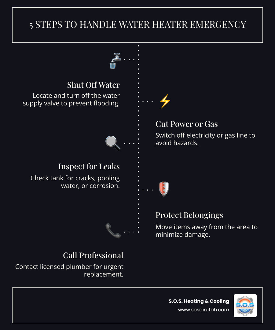 5-step emergency water heater replacement process infographic for Bountiful UT homeowners - emergency water heater