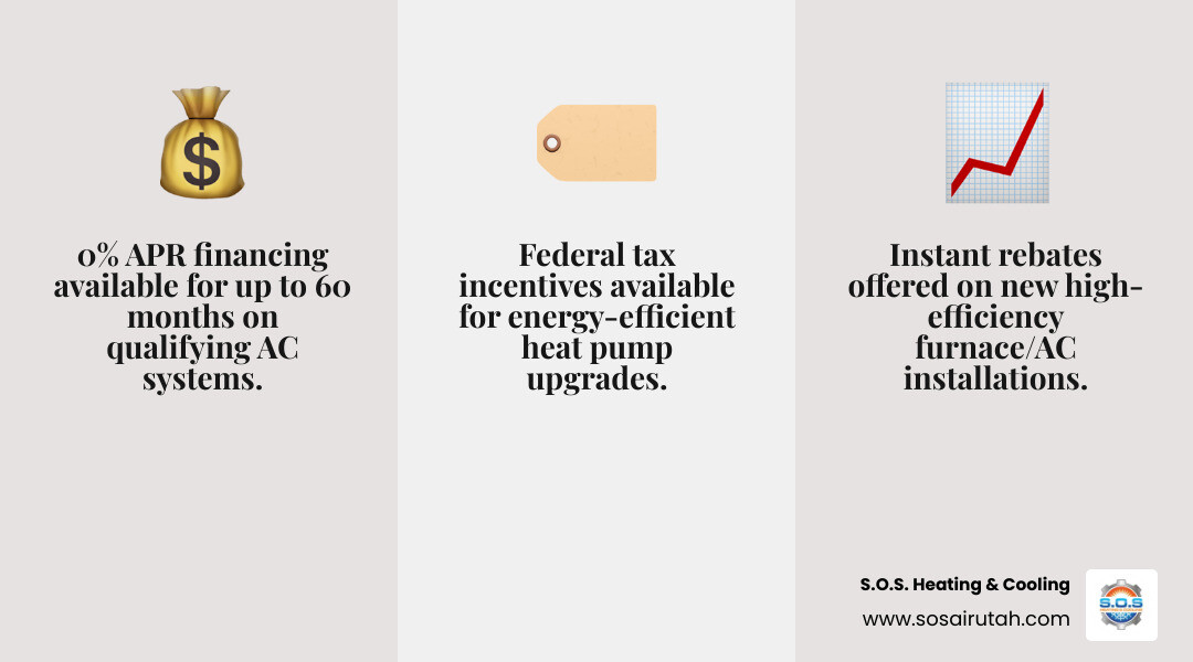 Infographic outlining available AC installation deals and financing options - ac installation deals in draper, ut