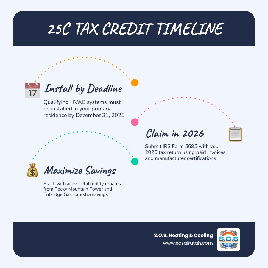 infographic showing 25C tax credit expiration timeline and active 2026 Utah HVAC rebate programs infographic