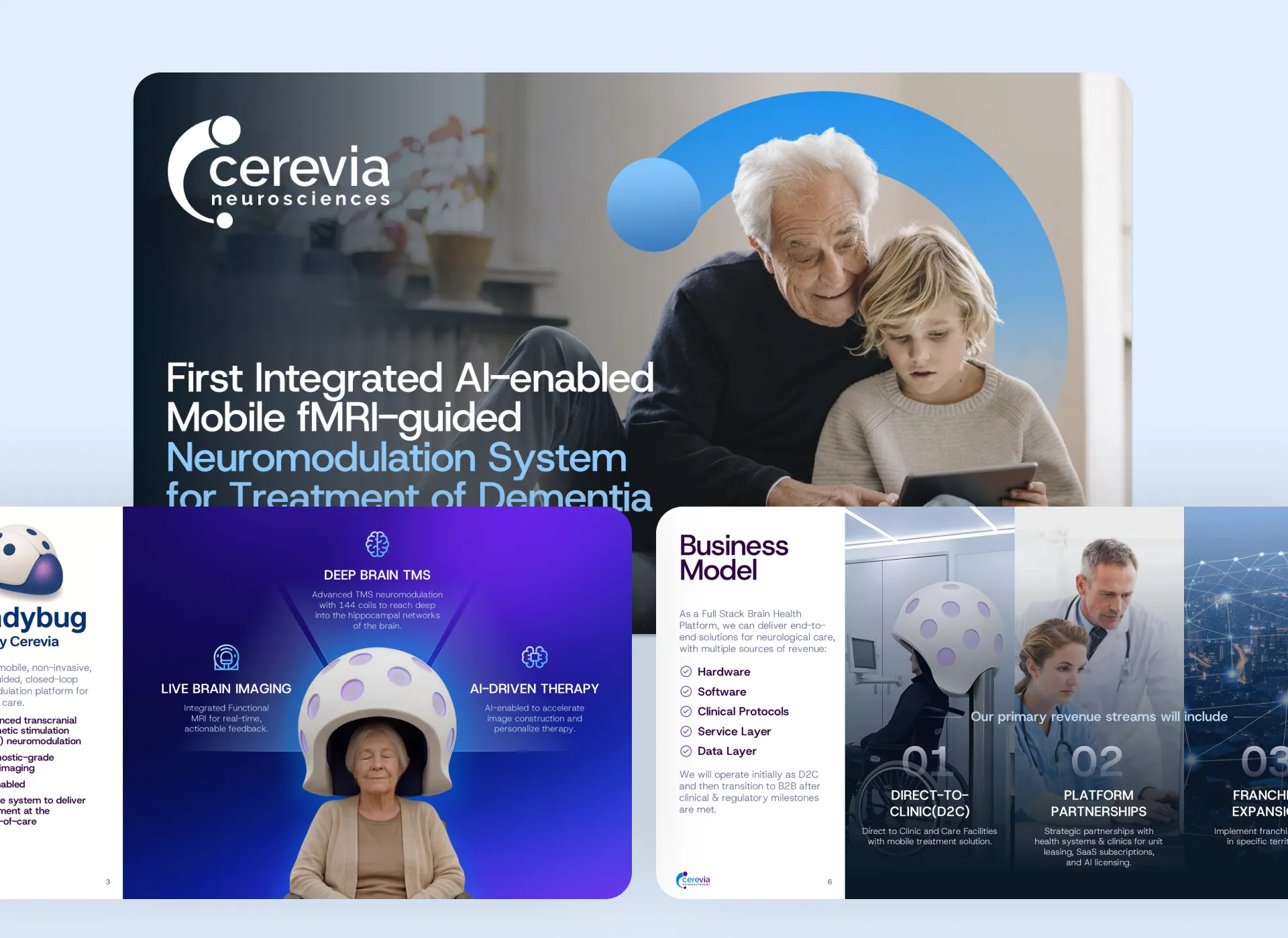 Realistic, AI-generated image of a patient wearing the mobile Ladybug neuromodulation device, designed to elevate the visual storytelling in a medical pitch deck.