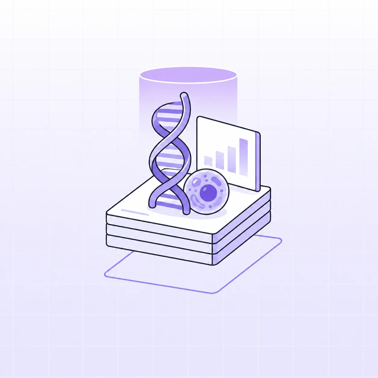 Illustration of a DNA helix, cell, and clinical chart representing a pre-IPO biotech investor presentation