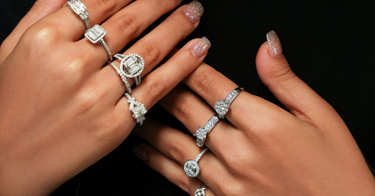 Highlighting a variety of diamond shapes and settings, this image represents the breadth of inventory that reputable diamond buyers handle. Whether selling a single engagement ring or an entire collection, understanding the market value of different cuts—like the emerald and halo settings shown here—is essential for a successful sale.