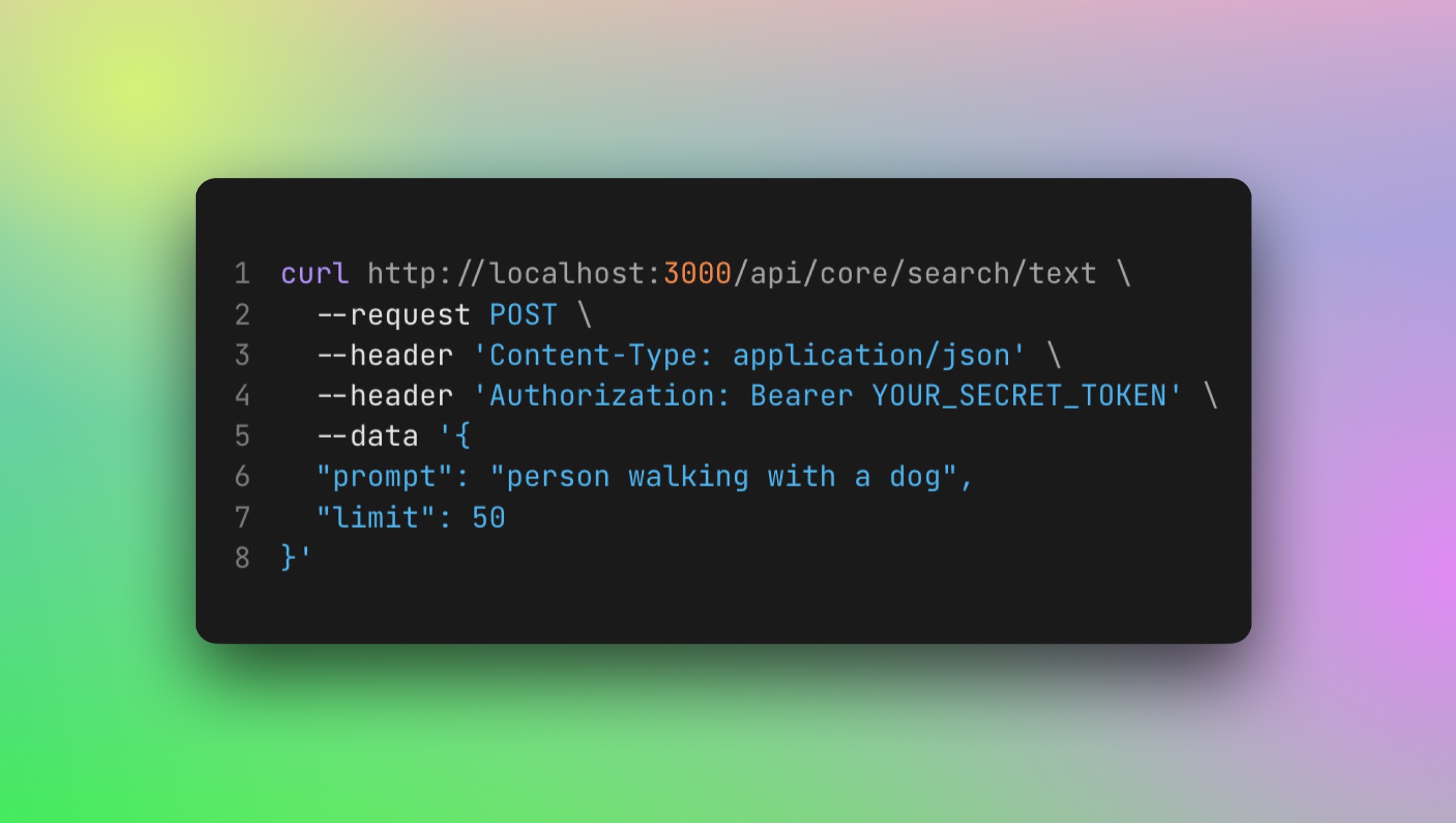 An API call example that a user can make on the Oriane API