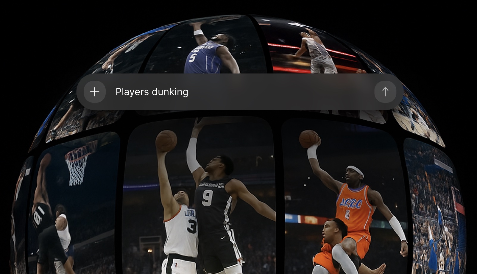 A text search with Oriane with a globe showing videos of players dunking