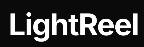 LightReel logo white on black background