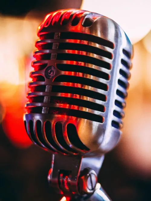 A karaoke microphone at a wedding being used for recording a marryoke video