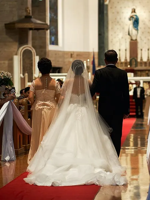 Live streaming of couple walking down the aisle in church