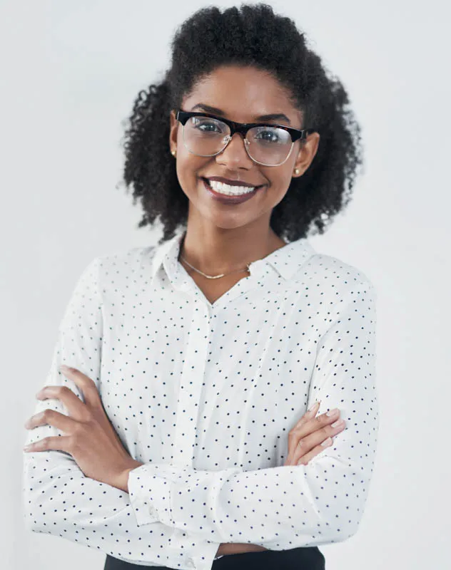 Professional female introducing herself on camera