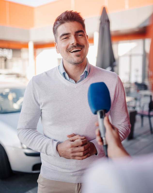 A man being interviewed for a social media reel