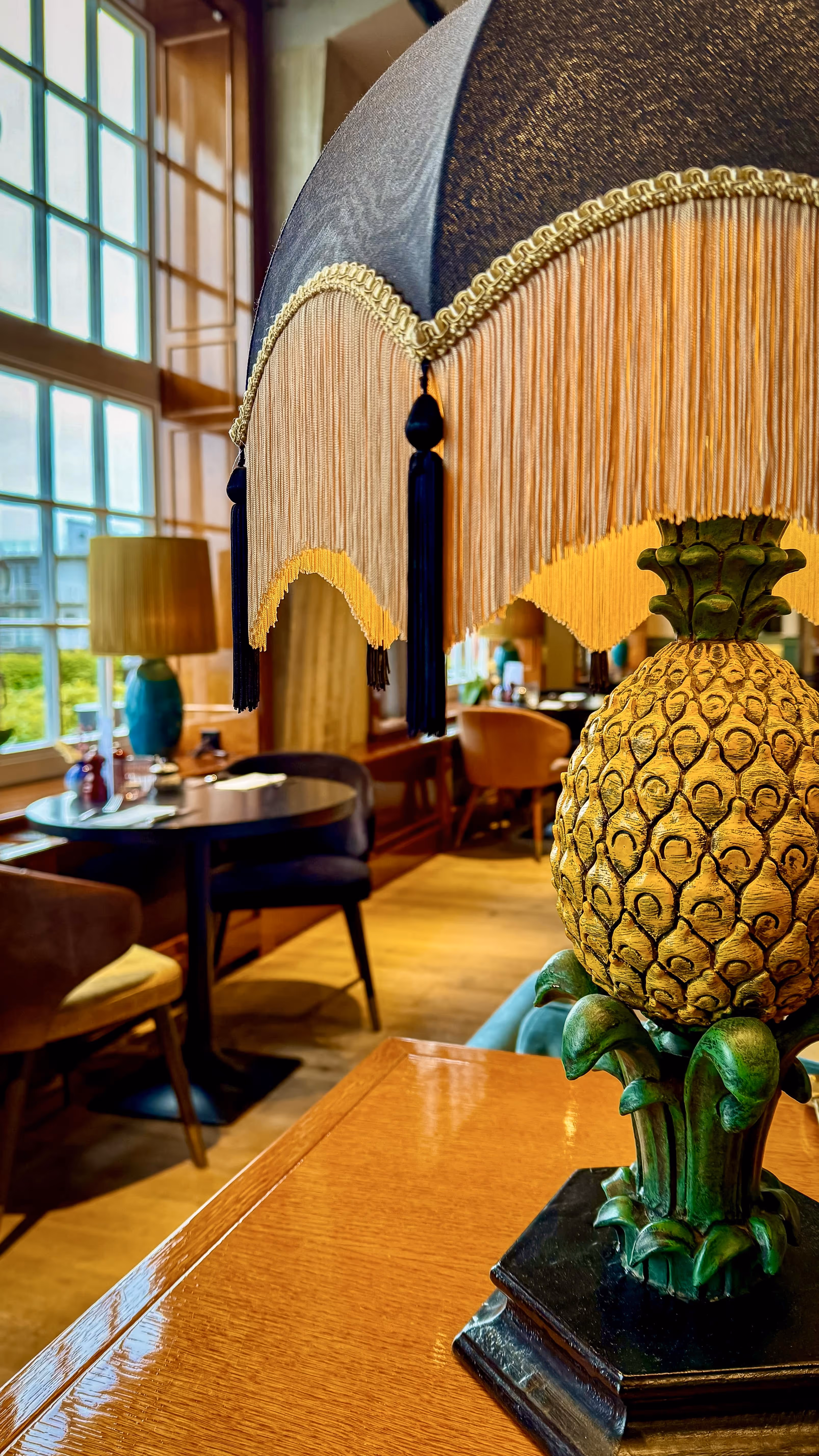 Hotel lobby with pineapple lamp