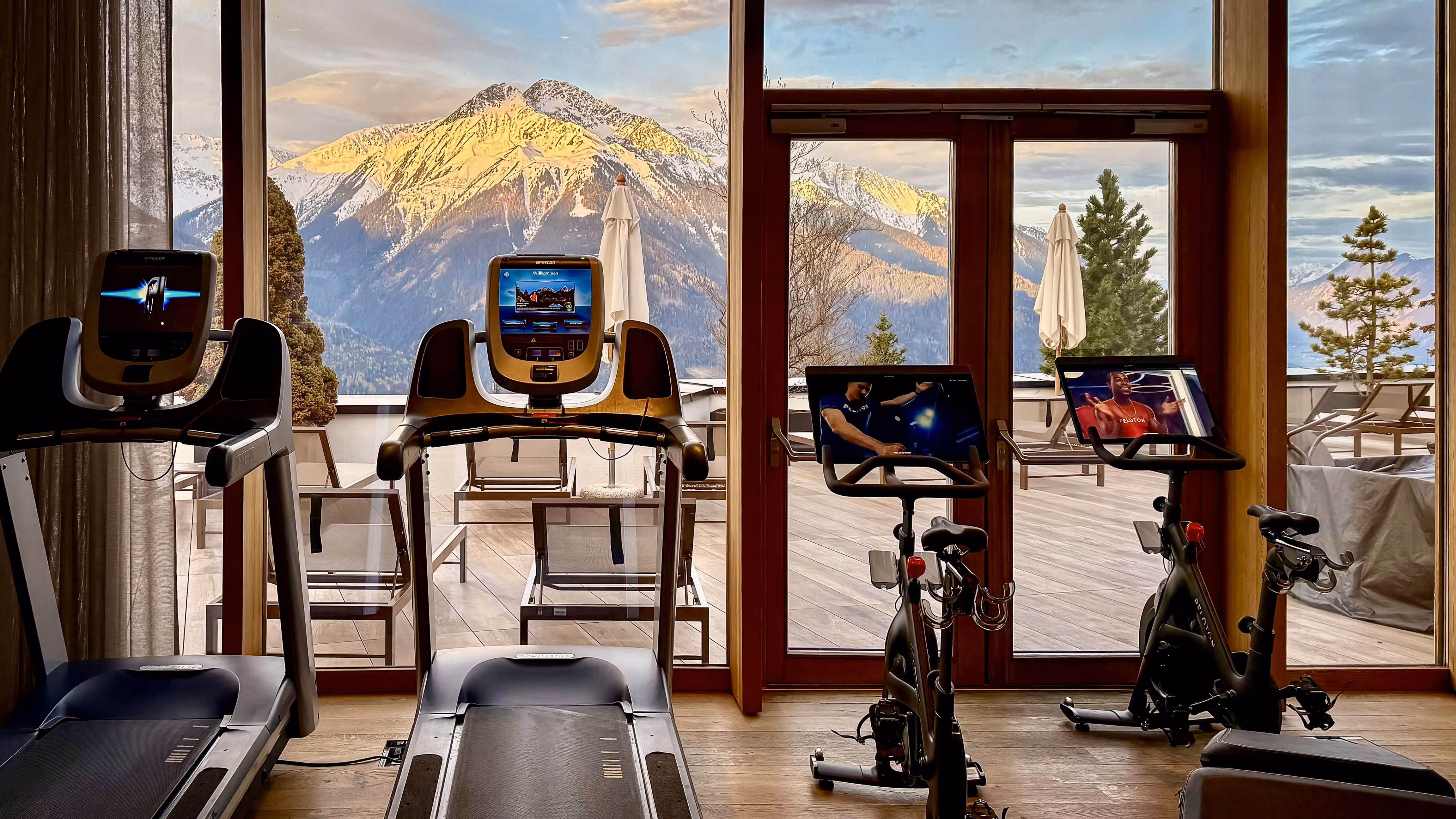 gym with mountain views