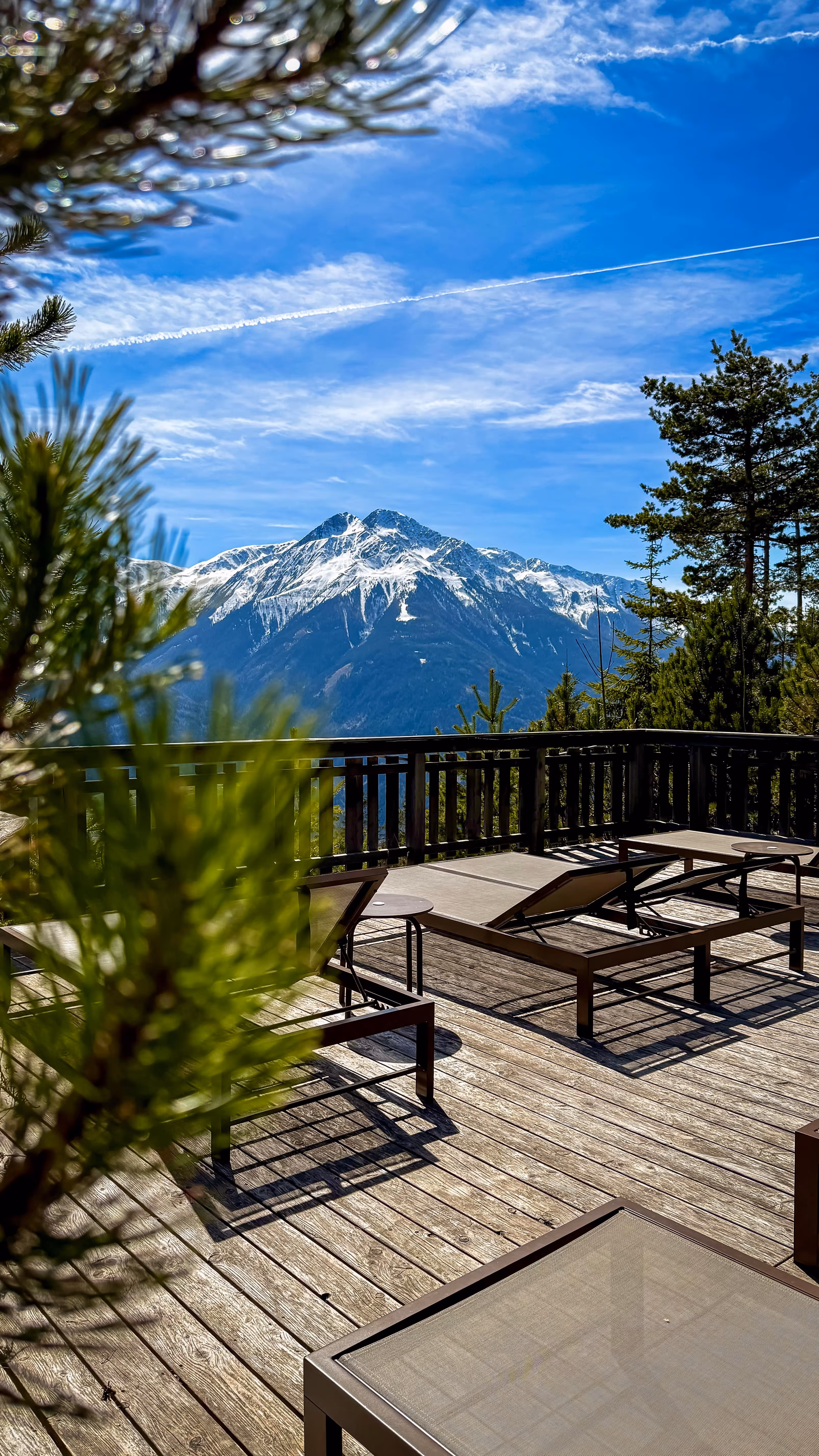 sun deck with mountain views