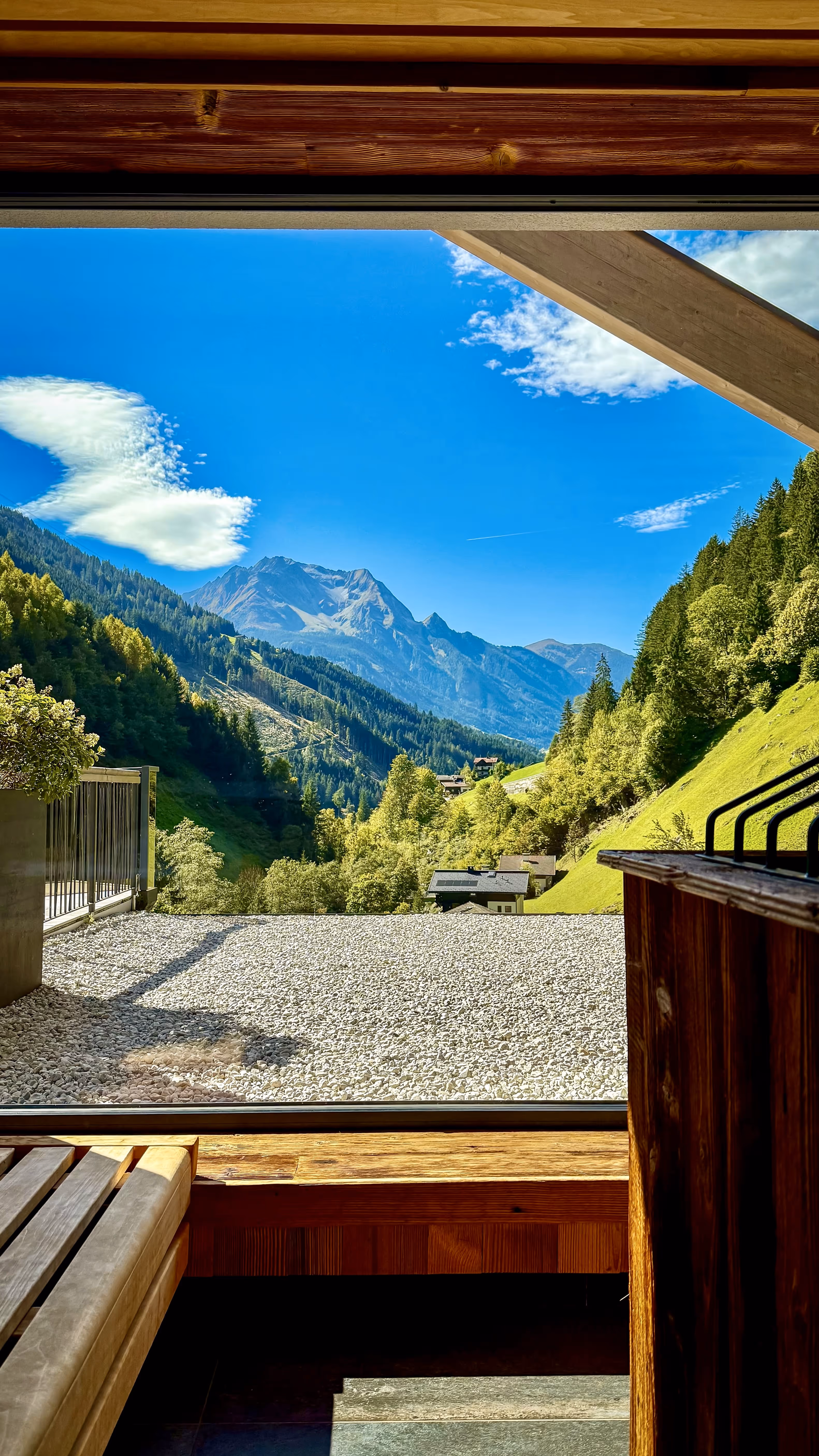 View of the mountains from sauna