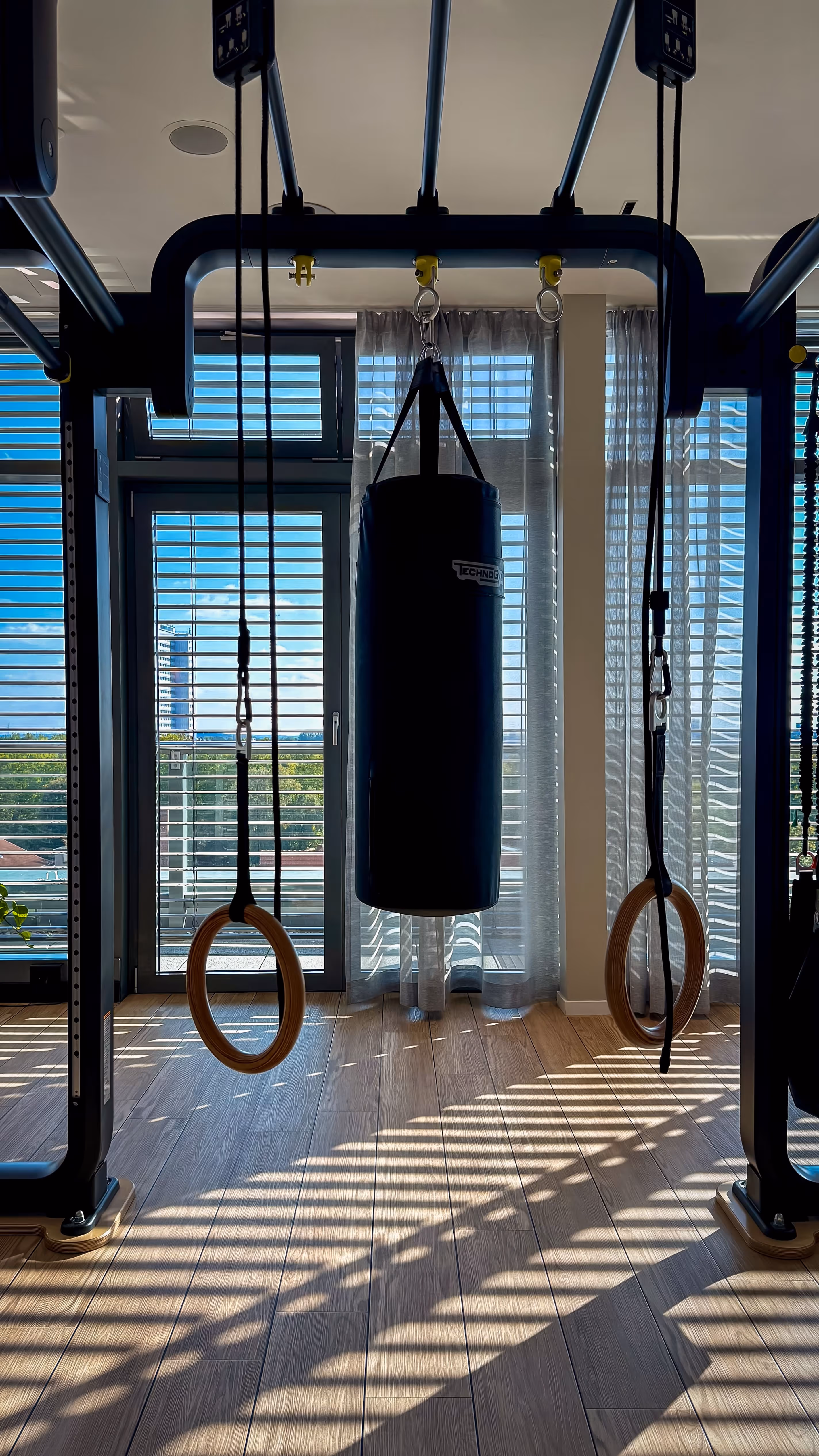 Rack in light filled gym