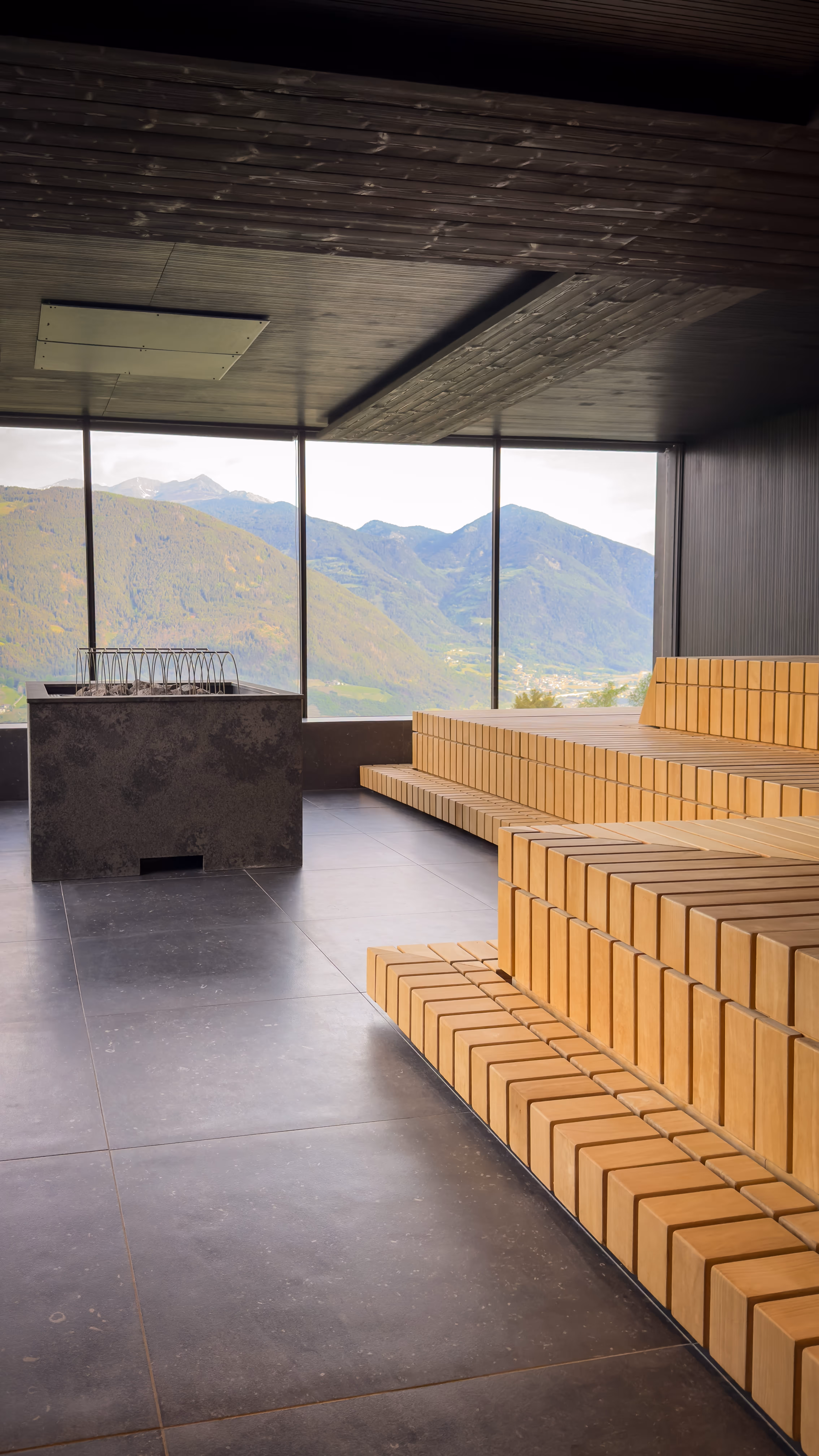 Large inviting sauna with mountain views