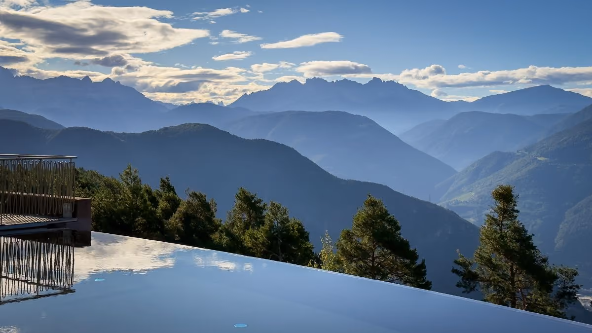 View from sauna over the lake and mountains