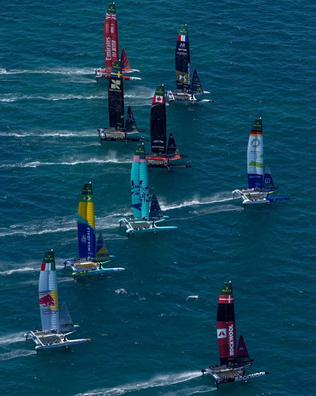SailGP teams competing in the Rio Sail Grand Prix on Guanabara Bay in Rio de Janeiro