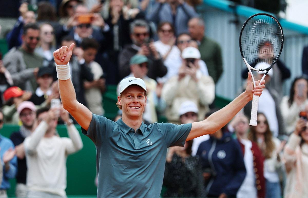Jannik Sinner celebrating victory at the Rolex Monte Carlo Masters final in Monte Carlo