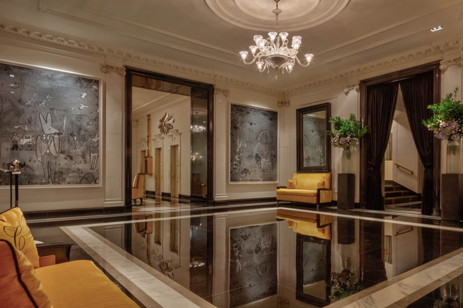 The Carlyle's black-and-white marble lobby in New York City
