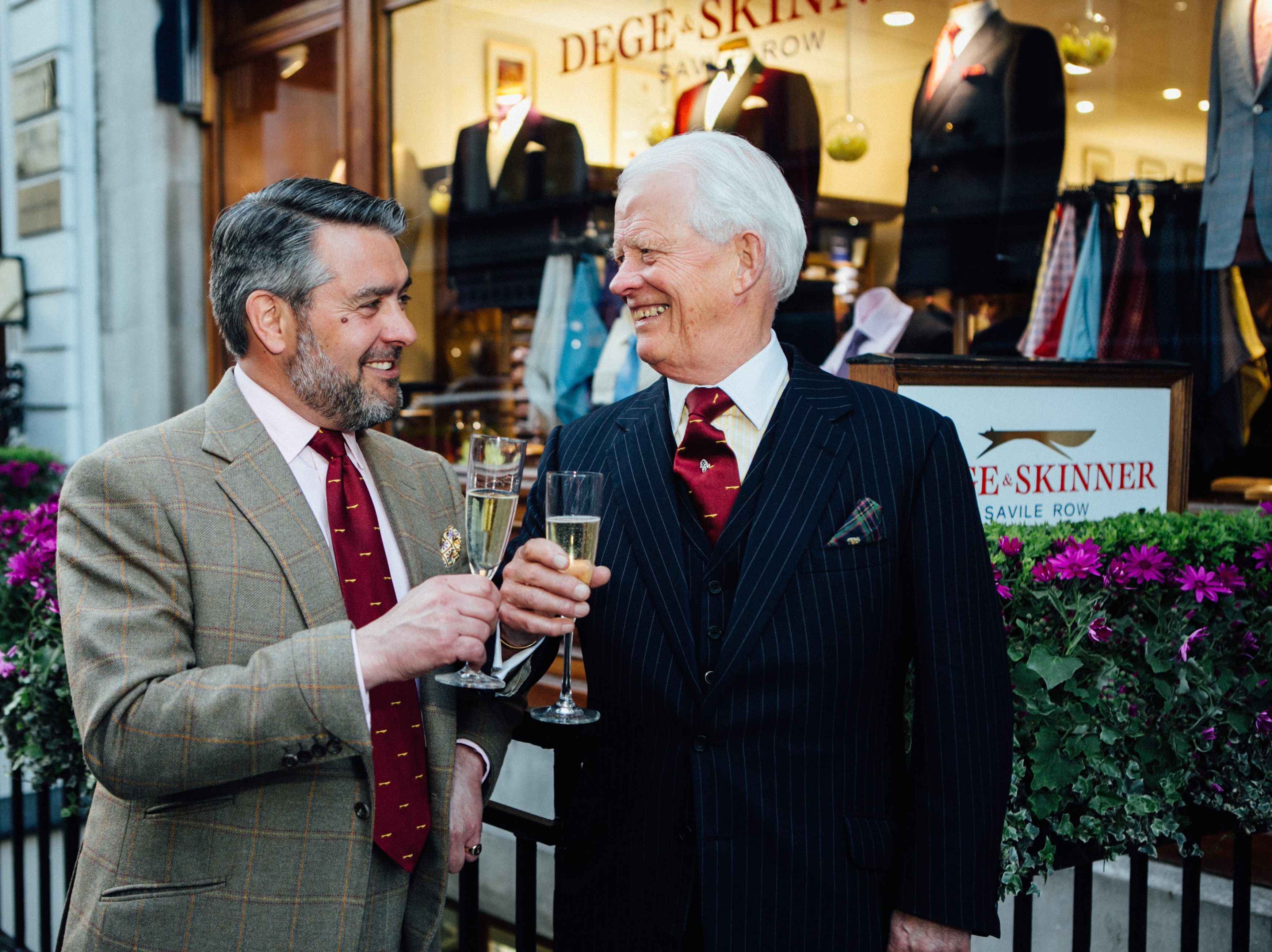 William and Michael Skinner outside Dege & Skinner at 10 Savile Row in London