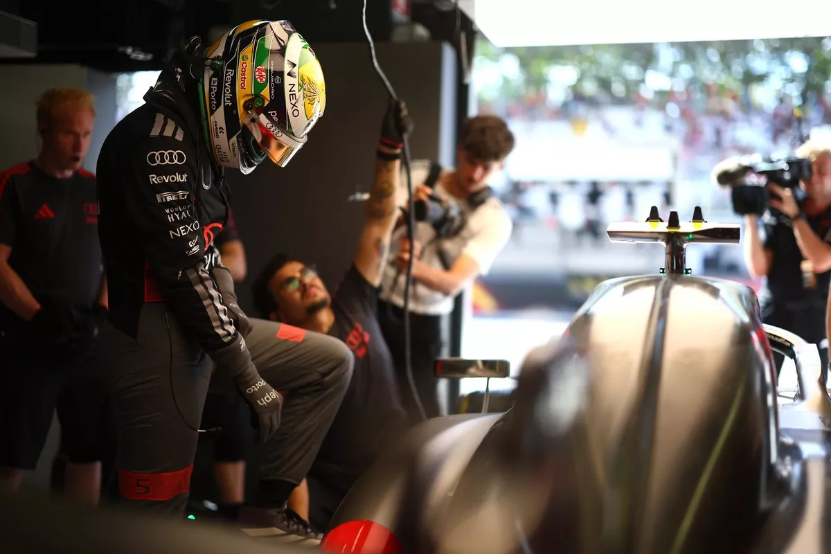 Formula 1 drivers George Russell, Pierre Gasly and Oscar Piastri after qualifying at the Italian Grand Prix in Monza