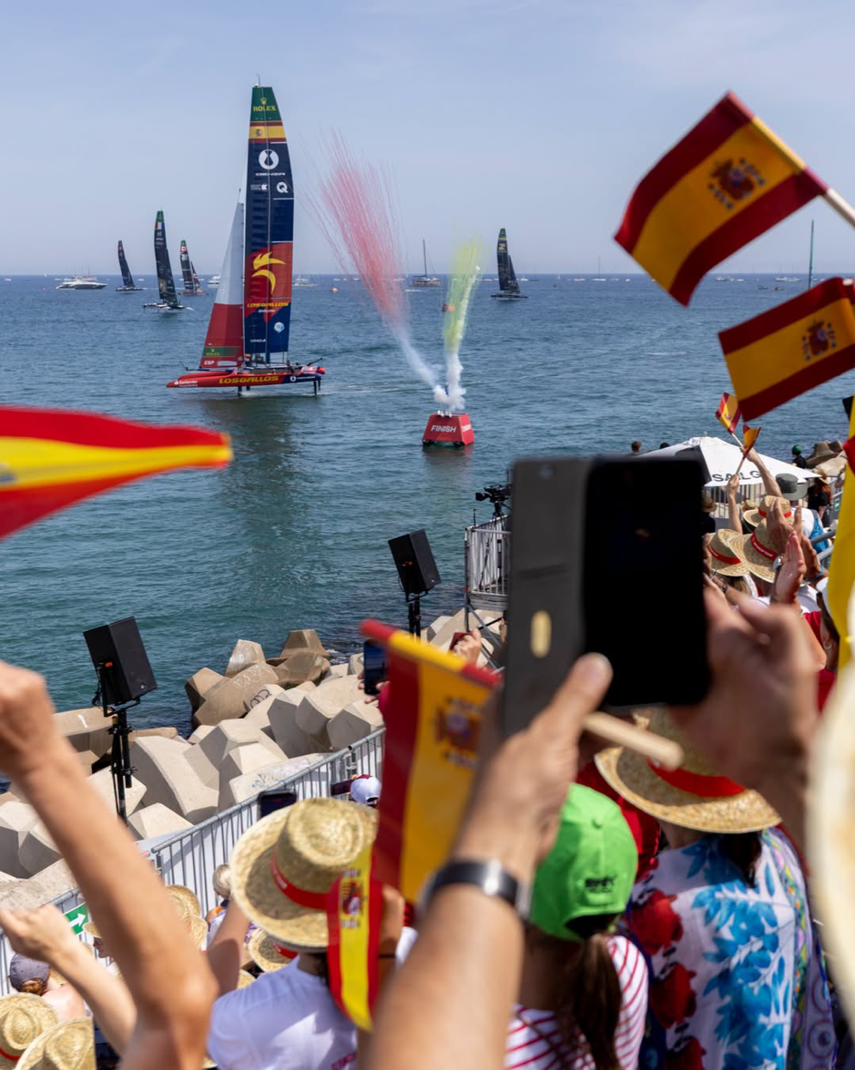 Los Gallos, Spain's SailGP team, racing on day one in Valencia