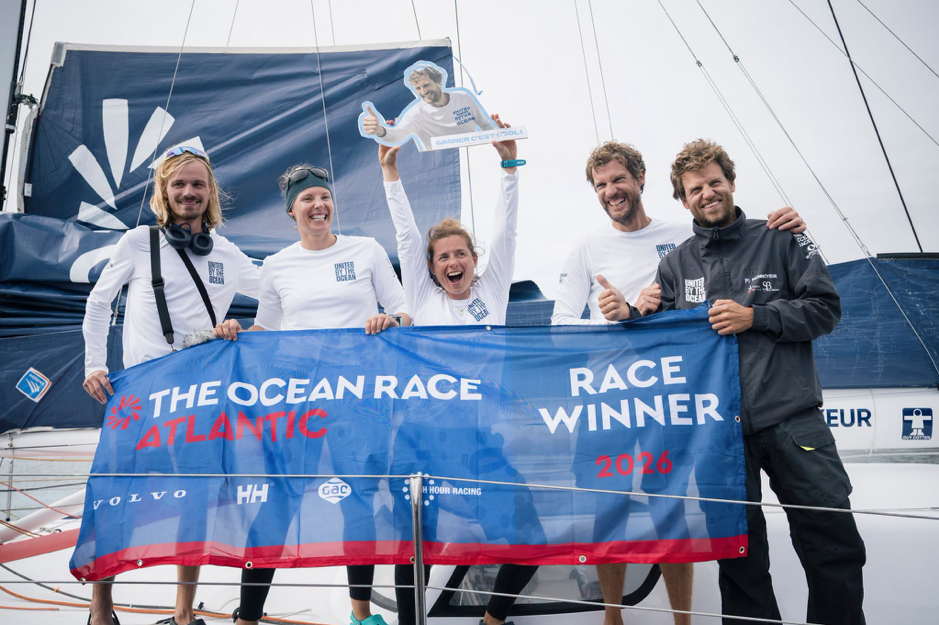 Francesca Clapcich's 11th Hour Racing crew finishing second in The Ocean Race Atlantic
