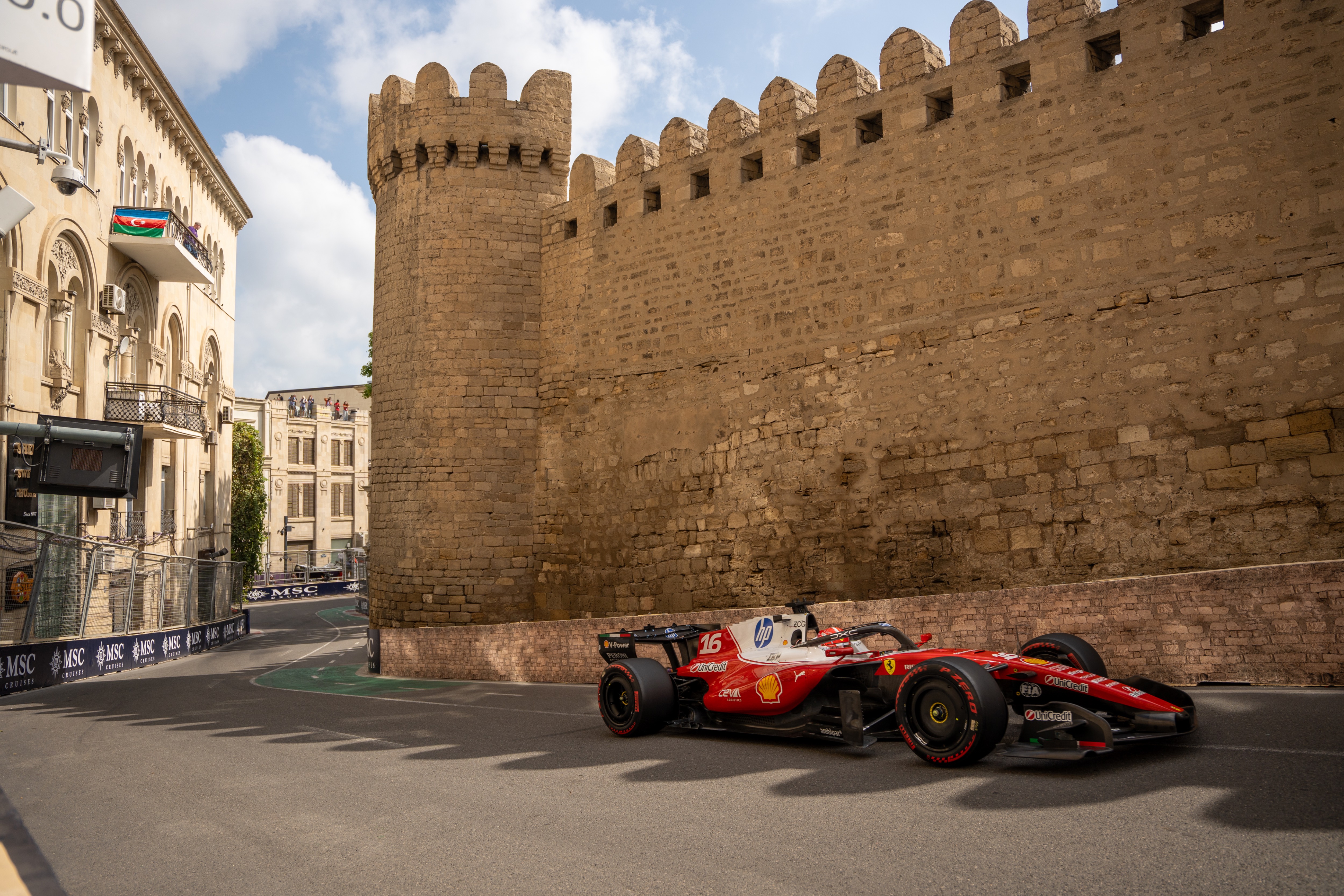 Formula 1 driver Charles Leclerc driving for Ferrari at the Azerbaijan Grand Prix in Baku