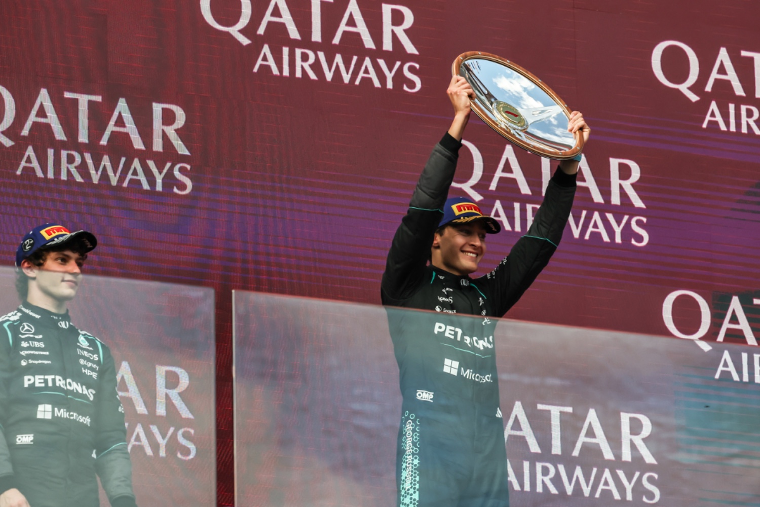 George Russell celebrating his win at the 2026 Formula 1 Australian Grand Prix in Melbourne