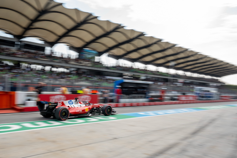 Formula 1 driver Charles Leclerc driving for Ferrari at the Bahrain Grand Prix in Malaysia