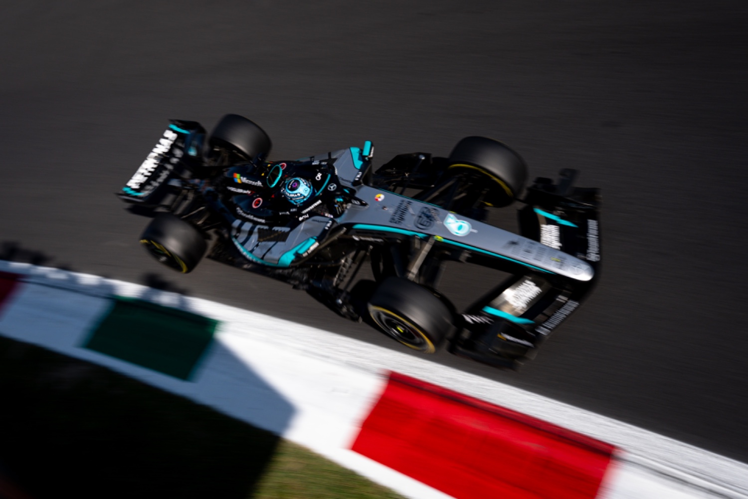Formula 1 driver George Russell driving for Mercedes at the Italian Grand Prix in Monza