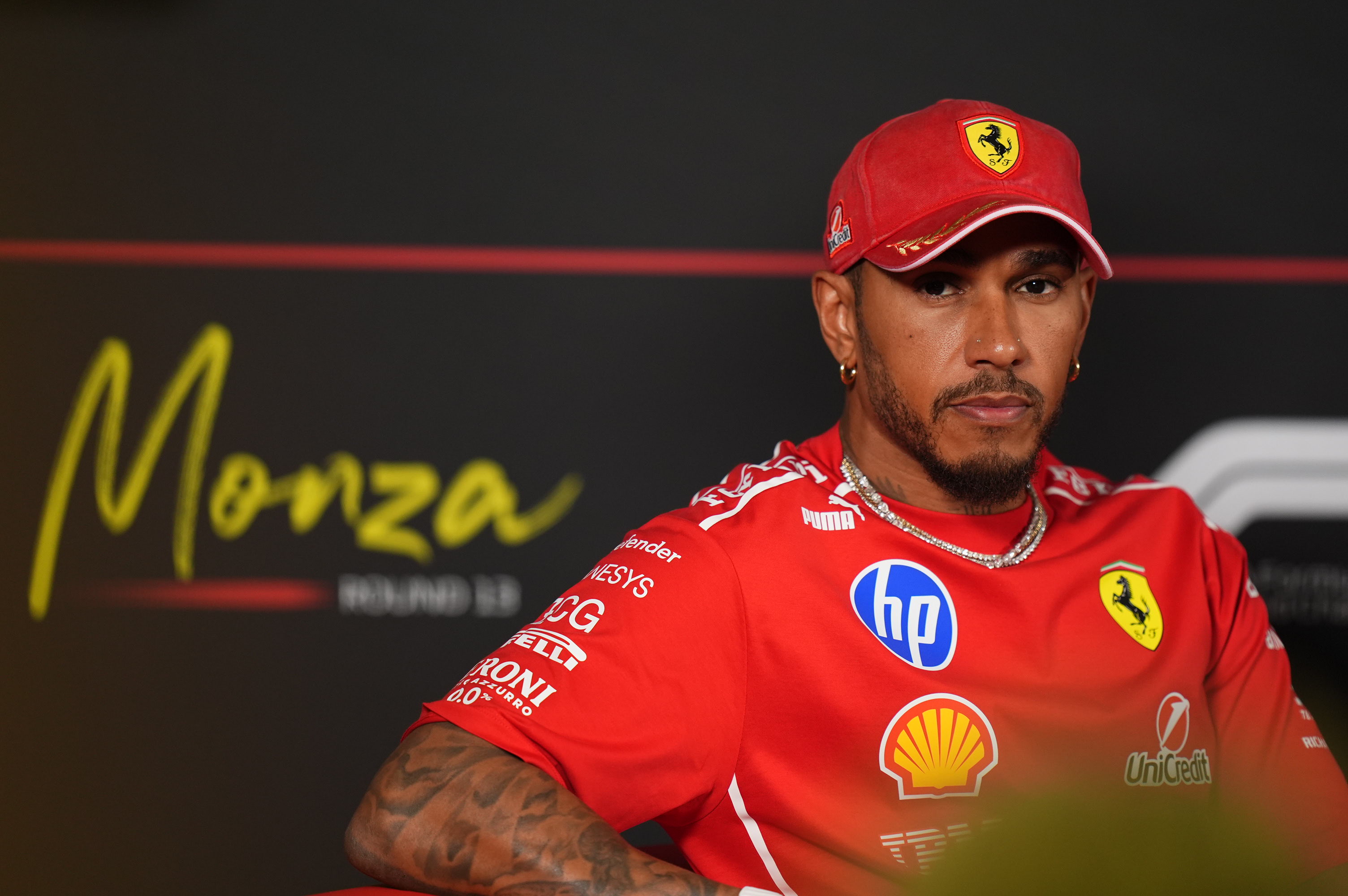 Formula 1 driver Lewis Hamilton driving for Ferrari at the Italian Grand Prix in Monza