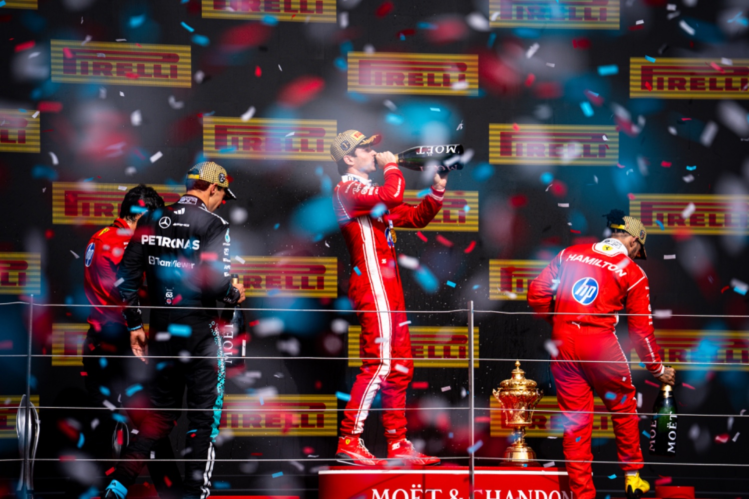 Charles Leclerc celebrating his win at the 2026 British Grand Prix in Silverstone