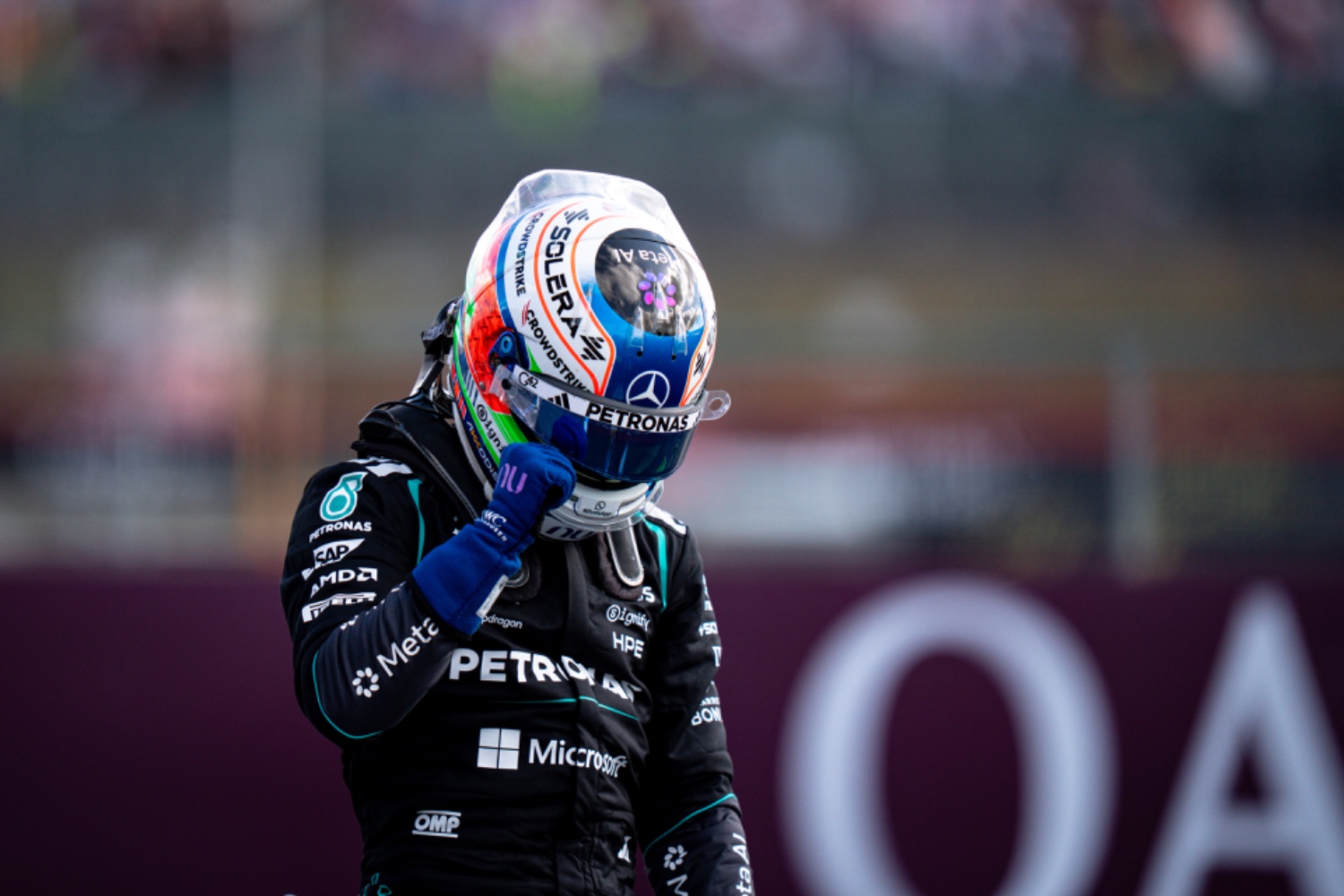 Kimi Antonelli celebrating pole position at the 2026 British Grand Prix in Silverstone