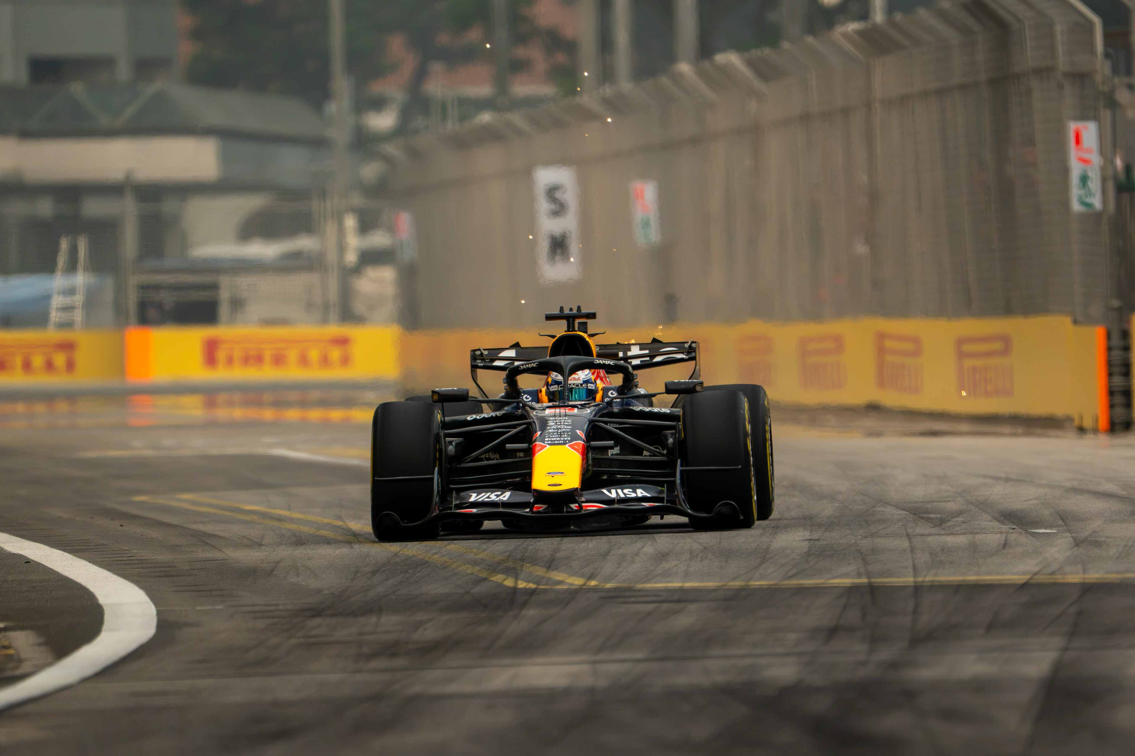 Formula 1 driver Lando Norris driving for McLaren at the Singapore Grand Prix in Marina Bay
