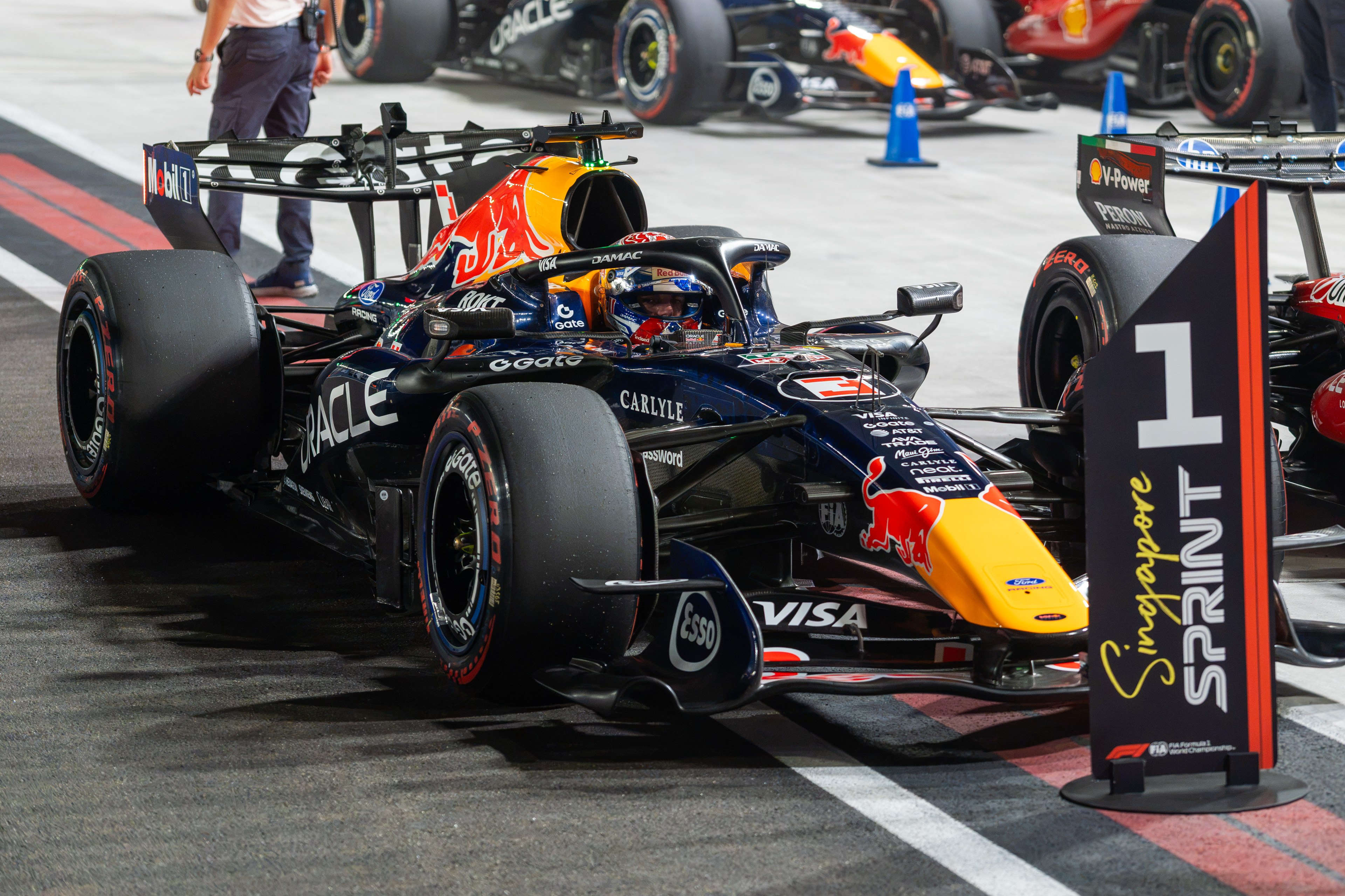 Formula 1 driver Lewis Hamilton driving for Ferrari at the Singapore Grand Prix in Marina Bay