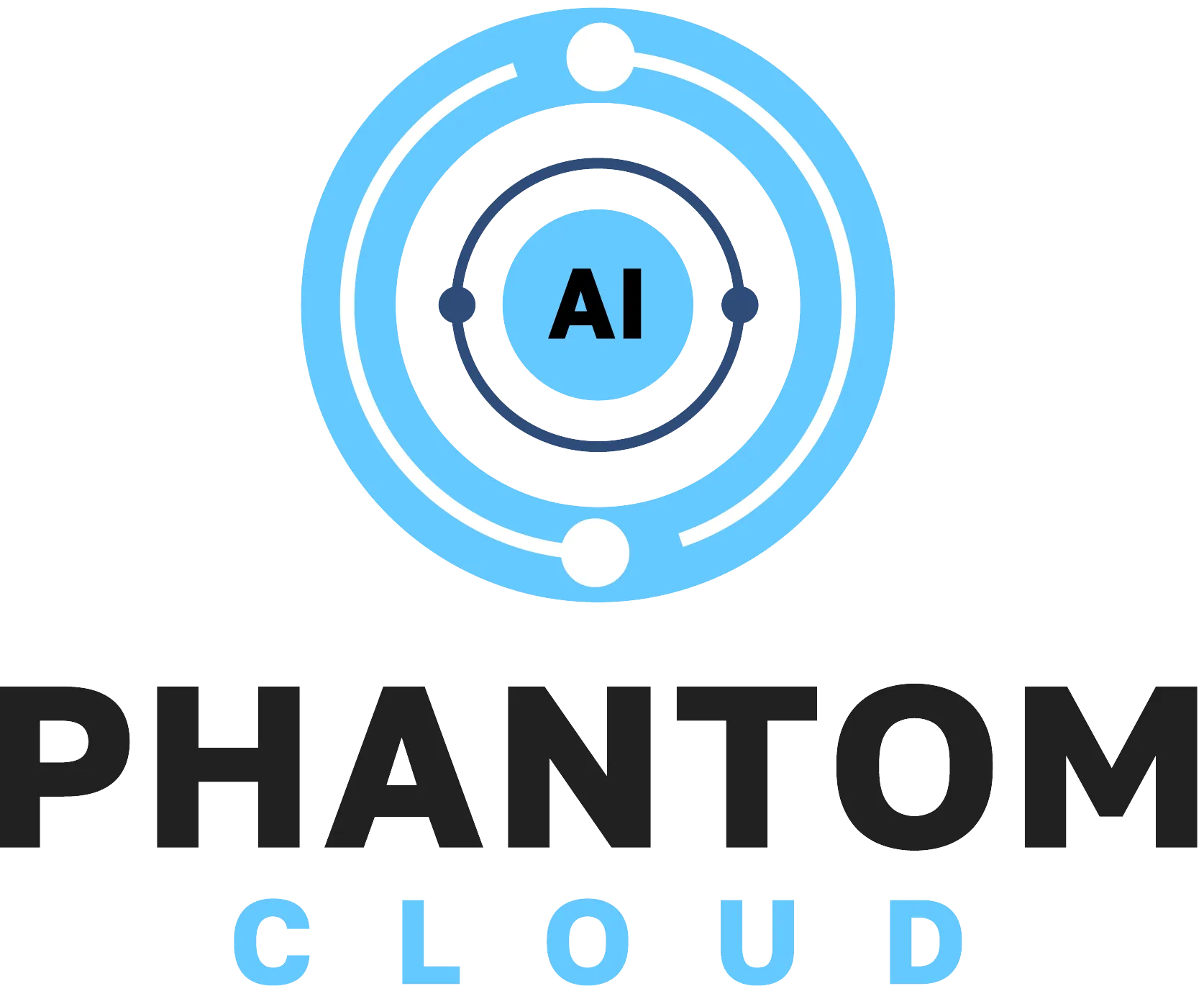 Phantom Cloud logo featuring a stylized atomic model with AI in the center and the text 'PHANTOM CLOUD' below.