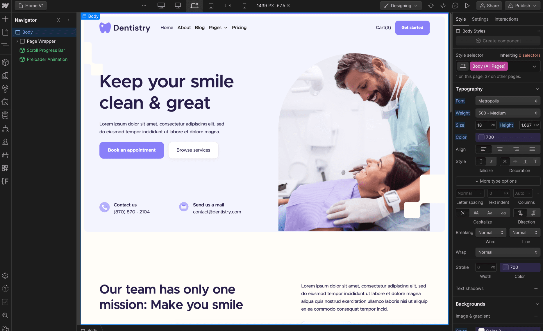Typography - Dentistry X Webflow Template