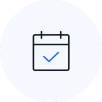 Calendar icon with a blue checkmark indicating a confirmed or scheduled event.