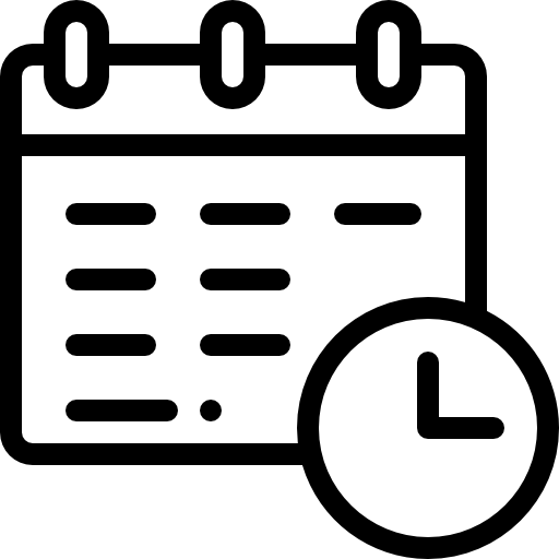 Icon of a calendar with a clock symbol, representing scheduling or planning.