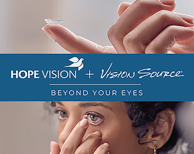 Vision Source brand image with contact lens application